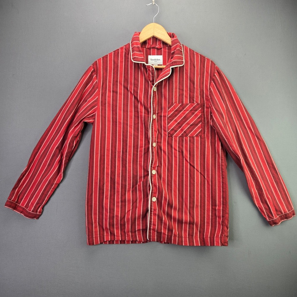 Goodfellow & Co Pajama Top Mens Small Red Striped Button Up Sleep Shirt Pocket